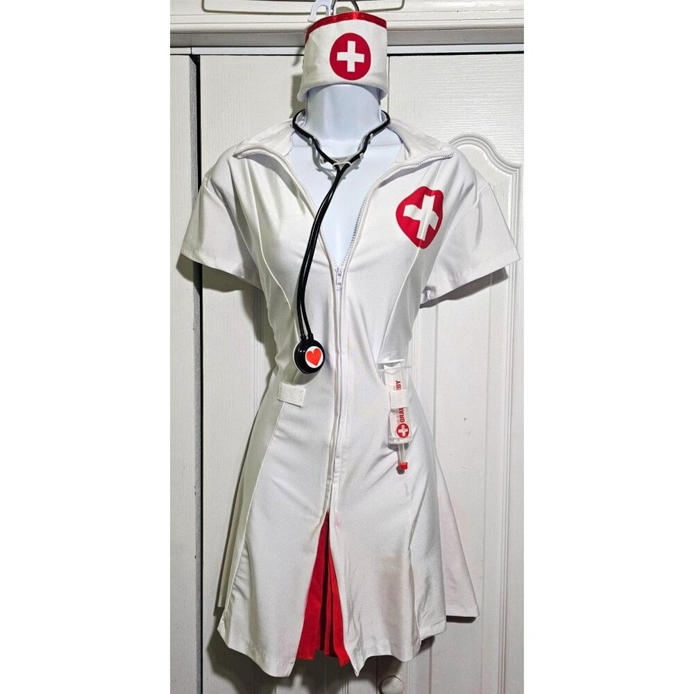 Say Ah! Sexy Nurse Costume Dress Stethoscope Oral Syringe Naughty Adult M/L